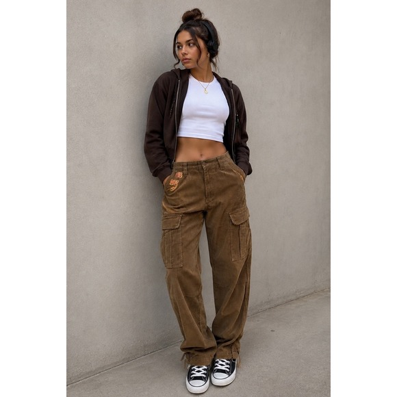 Empyre Pants - Empyre Skate Tobacco Corduroy Cargo Pants Brown Baggy Unisex 30